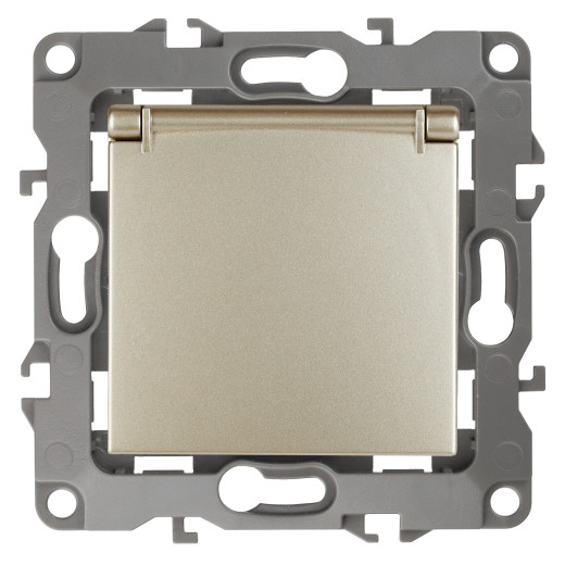 Розетка ЭРА Серия 12 12-2103-04 с заземлением 2P+E Schuko со шторками с крышкой 16A-250В IP20 шампань