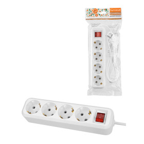 TDM Удлинитель 4 гнезда, 1,5 метра, с/з, выкл., 10 А, 2300 Вт, белый, НАРОДНЫЙ У1-42056