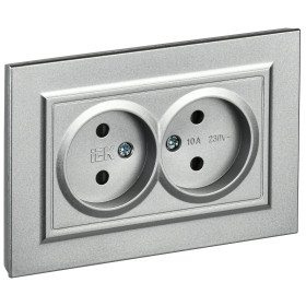 IEK BRITE Алюминий Розетка 2-я без з/к с з/ш 10А в сборе РСш12-2-БрА