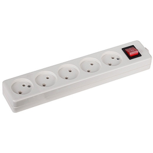 Колодка ЭРА K-5s 5 розеток без зазeмления с выключателем белая