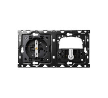 Simon 100 Кит 2 поста механизм 1 розетка Schuko + 1 переключатель (проходной) + суппорт