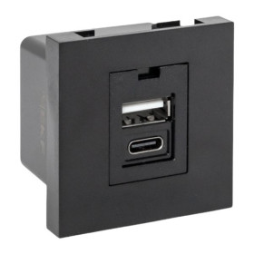 EKF Розетка USB A+C, 2.1А, 2 гнезда, без индикатора, черная, матовая.