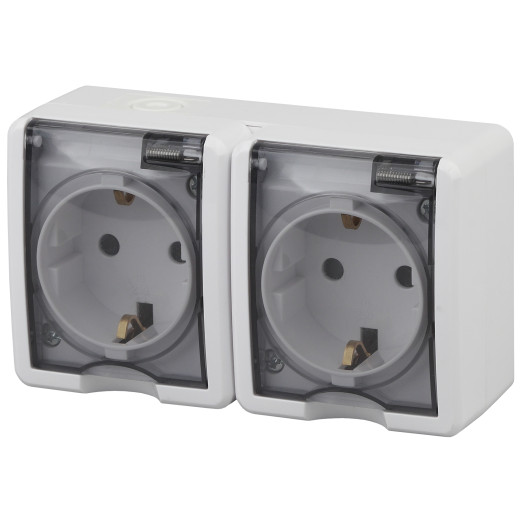 Розетка ЭРА Эксперт 11-2404-01 двойная 2х2P+E IP54 шторки 16A-250В ОУ белый