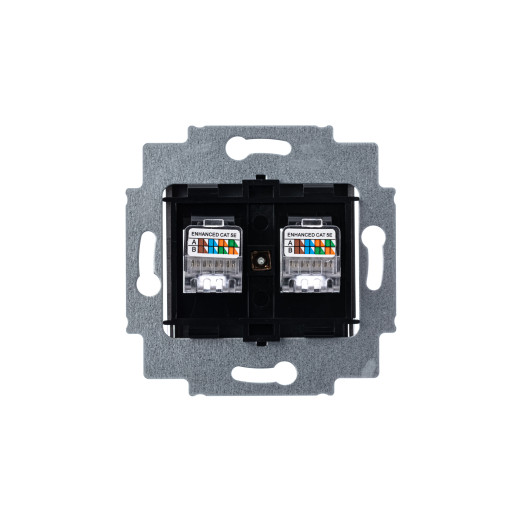 Розетка информационная ABB Levit двойная 2хRJ45 категория 5e сталь