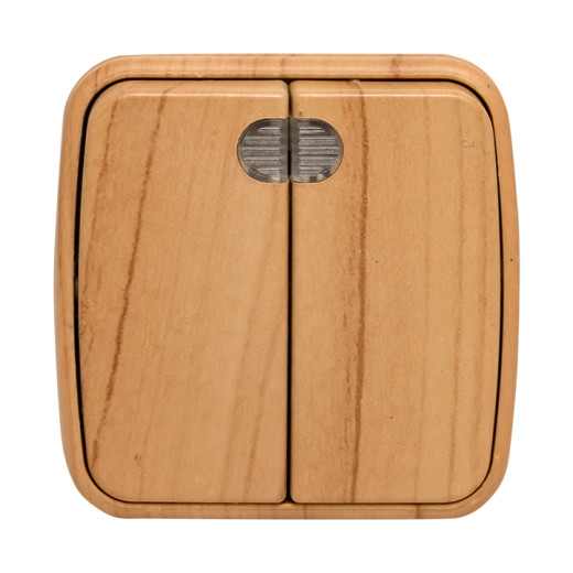 Выключатель 2-клавишный ОП Минск 10А с индикатором светлое дерево EKF