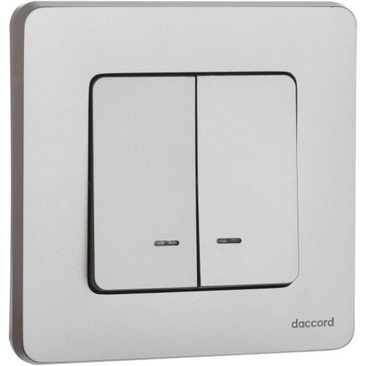 Выключатель двухклавишный с подсветкой/индикацией - Legrand/Daccord Inspiria - 10АХ 250В безвинтовые зажимы - алюминий