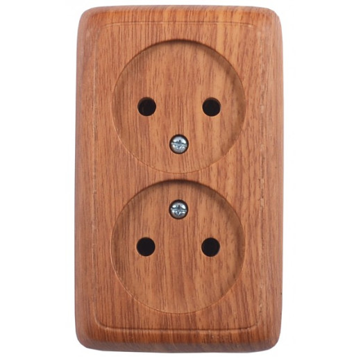 РА16-144-05 Розетка открытой установки, двухместная, со шторками, с изолирующей пластиной, цвет дуб