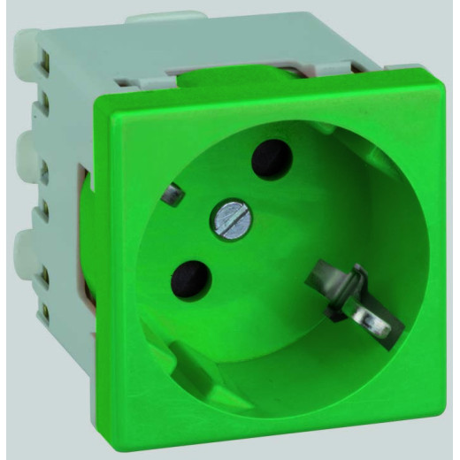 Розетка 2P+E Schuko, 16А 250В, 45х45мм, безвинтовые клеммы, SC, зелёный