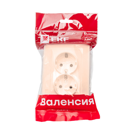 Валенсия розетка 2-местная с/з 16А кремовая с защ. штор. EKF PROxima