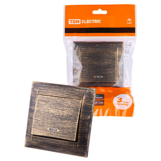 Выключатель 1 кл. с подсветкой 10А старинная бронза 