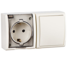 Simon 15 Aqua Бежевый Блок: Розетка 2P+E Schuko 16А 250В + выключатель 10А 250В, IP54