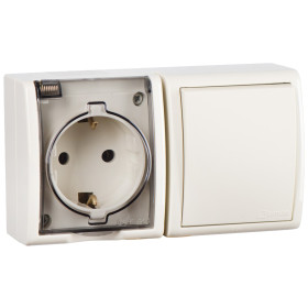 Simon 15 Aqua Бежевый Блок: Розетка 2P+E Schuko 16А 250В + выключатель 10А 250В, IP54