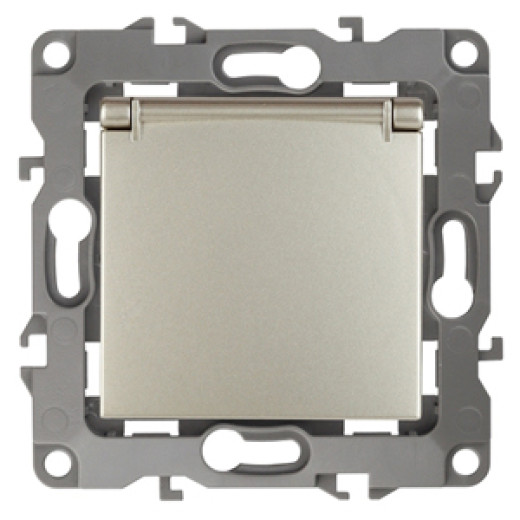 Розетка ЭРА Серия 12 12-2103-04 с заземлением 2P+E Schuko со шторками с крышкой 16A-250В IP20 шампань