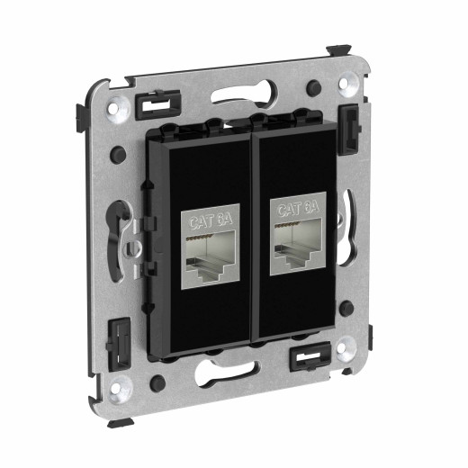 Компьютерная розетка RJ-45 без шторки в стену, кат.6А двойная экранированная, Avanti, черный квадрат