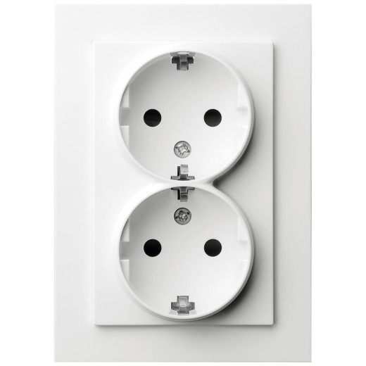 G Белый глянцевый Розетка с/з двойная со шторками 16A 250V~