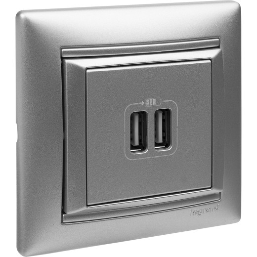 Зарядное устройство USB тип А / тип А - Legrand Valena - 3000мА 15Вт - алюминий