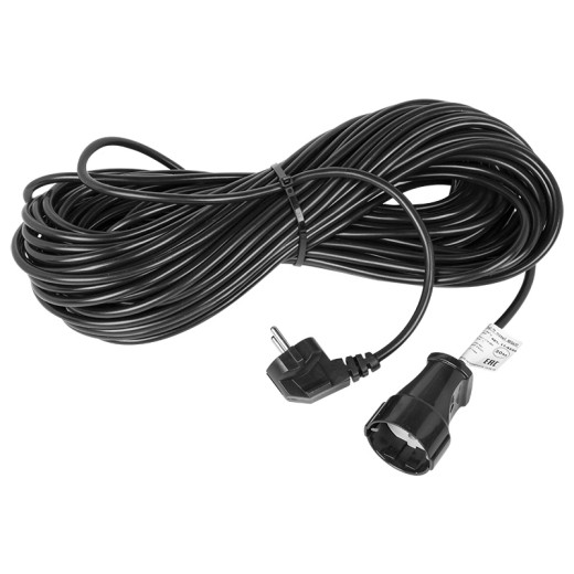 Удлинитель-шнур ПВС 3x0,75, 30м, с/з, 6А, 1300Вт, IP44, черный (Сделано в России) REXANT