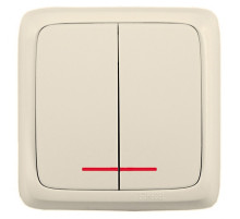 Hegel Альфа наруж Слоновая кость ВА10-154-01 Выключатель 2-клавишный с индикацией, с изол. пластиной