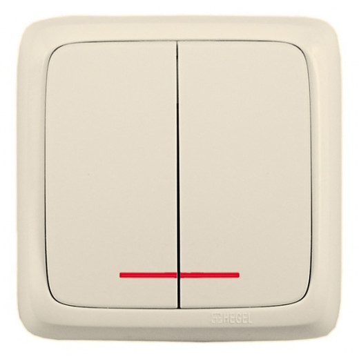 ВА10-154-01 Выключатель открытой установки, двухклавишный, с индикацией, с изолирующей пластиной, цвет слоновая кость