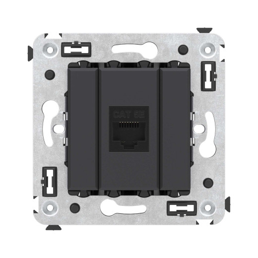 Компьютерная розетка RJ-45 без шторки в стену, кат.5е одинарная, Avanti, черный матовый