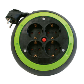 Simon Brico Черно-фисташковый Удлинитель-катушка на 4 розетки Schuko, автовыключатель, кабель 4м