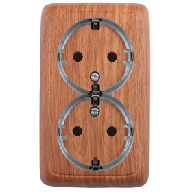 Hegel Альфа наруж Дуб РА16-184-05 Розетка с/з двойная, со шторками, с изол. пластиной