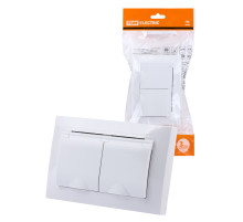 TDM Розетка двойная 2П+З с защ. шт. и крышкой 16А 250В IP44 белая 