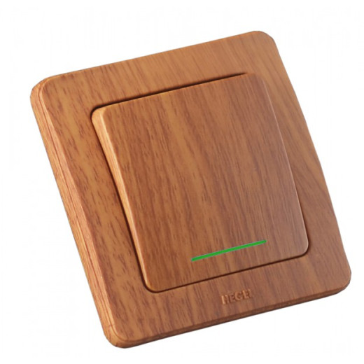 ВС10-332-05 Выключатель скрытой установки, одноклавишный, с индикацией, с самовозвратом, цвет дуб