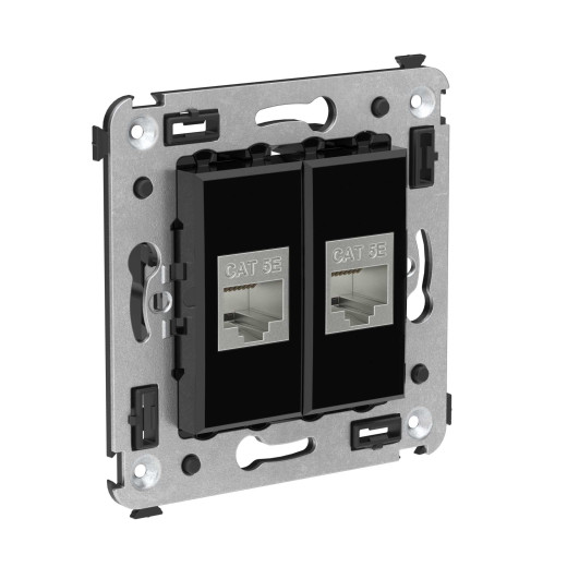 Компьютерная розетка RJ-45 без шторки в стену, кат.5e двойная экранированная, Avanti, черный квадрат