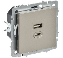 IEK BRITE Роз. USB A+C 45Вт высокоск. зар. РЮ11-2-БрШ шамп.