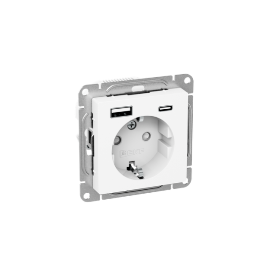 Механизм розетки с USB-A+С - 2шт, 16А, с заземлением, со шторками, белый Эпика EKF
