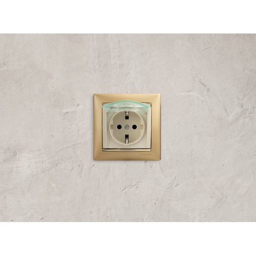 Розетка с заземлением IP44 - Legrand Valena - со шторками с защитной крышкой 16А 250В винтовые зажимы - слоновая кость