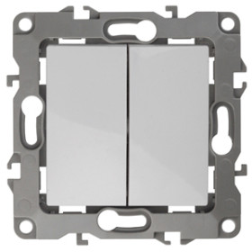 ЭРА 12-1004-01 Выключатель двойной, 10АХ-250В, IP20, без м.лапок, Эра12, белый (10/100/3000)