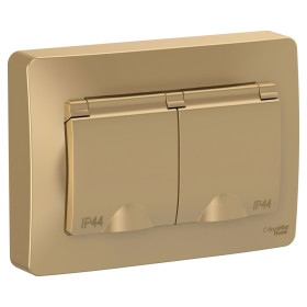 Systeme Electric Blanca внутр Титан Розетка 2-ая с/з IP44 со шторками, 16А, 250В