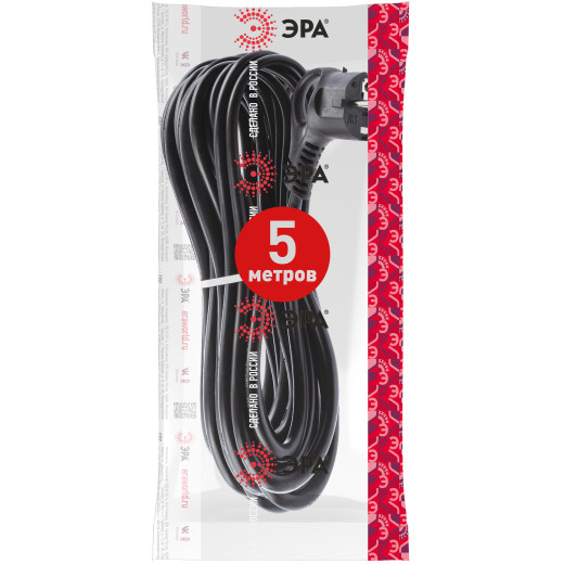 Шнур сетевой с вилкой ЭРА  U-3x1,5-5m-B с заземлением 5м ПВС 3x1,5мм2 черный