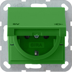 Gira Розетка с крышкой зеленого цвета и маркировкой 