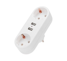 REXANT Двойник электрический линейный 16А с/з + 2 USB-порта, 2,4 А, белый.
