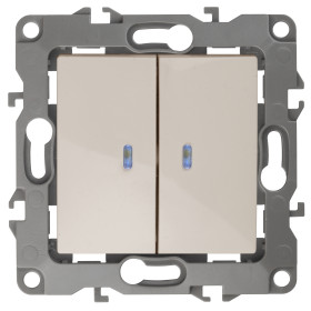 ЭРА 12-1105-02 Выключатель двойной с подсветкой, 10АХ-250В, IP20, Эра12, слоновая кость (10/100/3200