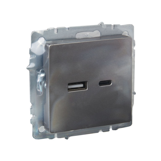 BRITE Роз. USB A+C 18Вт РЮ11-1-БрС сталь IEK