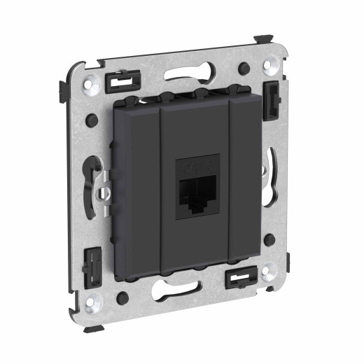Компьютерная розетка RJ-45 без шторки в стену, кат.6 одинарная, Avanti, черный матовый