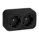 Розеточный блок двойной с заземлением - Legrand Quteo - с предварительным подключением со шторками IP20 16А 250В винтовые зажимы накладной монтаж - чёрный матовый