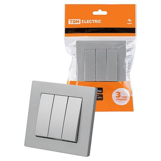 Выключатель 3-х кл. 10А серебр. металлик 
