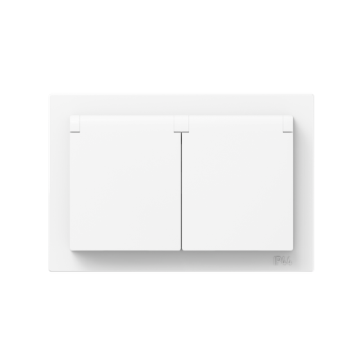 Механизм розетки двойной, 16А, IP44, с заземлением, со шторками, с рамкой, с крышками, белый Эпика EKF