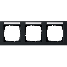 Gira E2 Черный Рамка 3-ая горизонтальная с полем для надписи