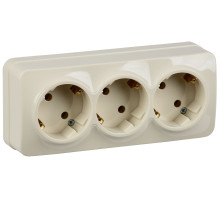 IEK GLORY РС23-3-ХК Розет. 3-ая с з/к о/у 16А GLORY кремовый