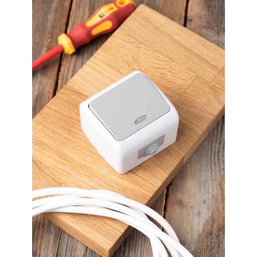 Мурманск Выключатель 1-клавишный с индикатором 10А IP54 серый EKF