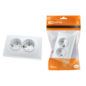 TDM Розетка двойная 2П+З 16А 250В с защ. шт. белая 