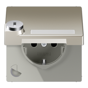 JUNG Штепсельная розетка SCHUKO 16A 250V~ с откидной крышкой и полем для надписи, нержавеющая сталь