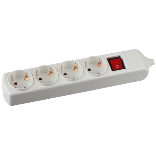 Колодка ЭРА K-4es 4 розетки с зазeмлением с выключателем белая