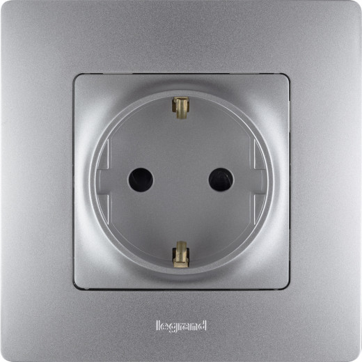 Розетка с заземлением - Legrand Etika - со шторками 16А 250В винтовые зажимы - алюминий